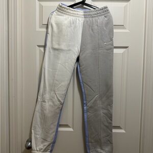 Nike White & Light Gray Split-Panel Joggers with Light Blue Trim